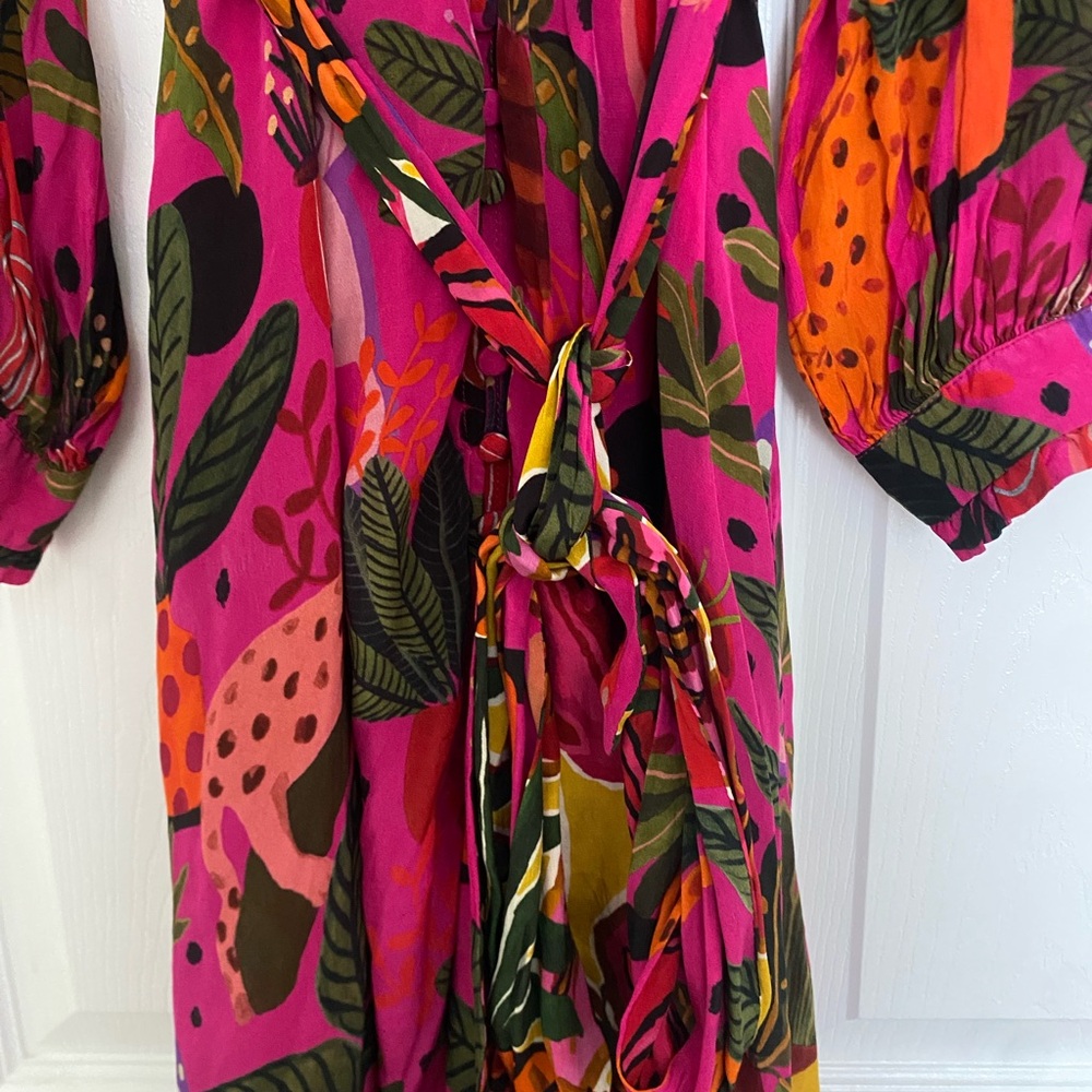 FARM RIO Pop Leopards Long Sleeves Dress Pink Viscose Sz M - Picture 10 of 16